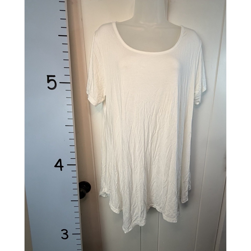 LARACE Shirt Womens 1X White Jersey V Neck Short Sleeve Tunic Top Relaxed Fit